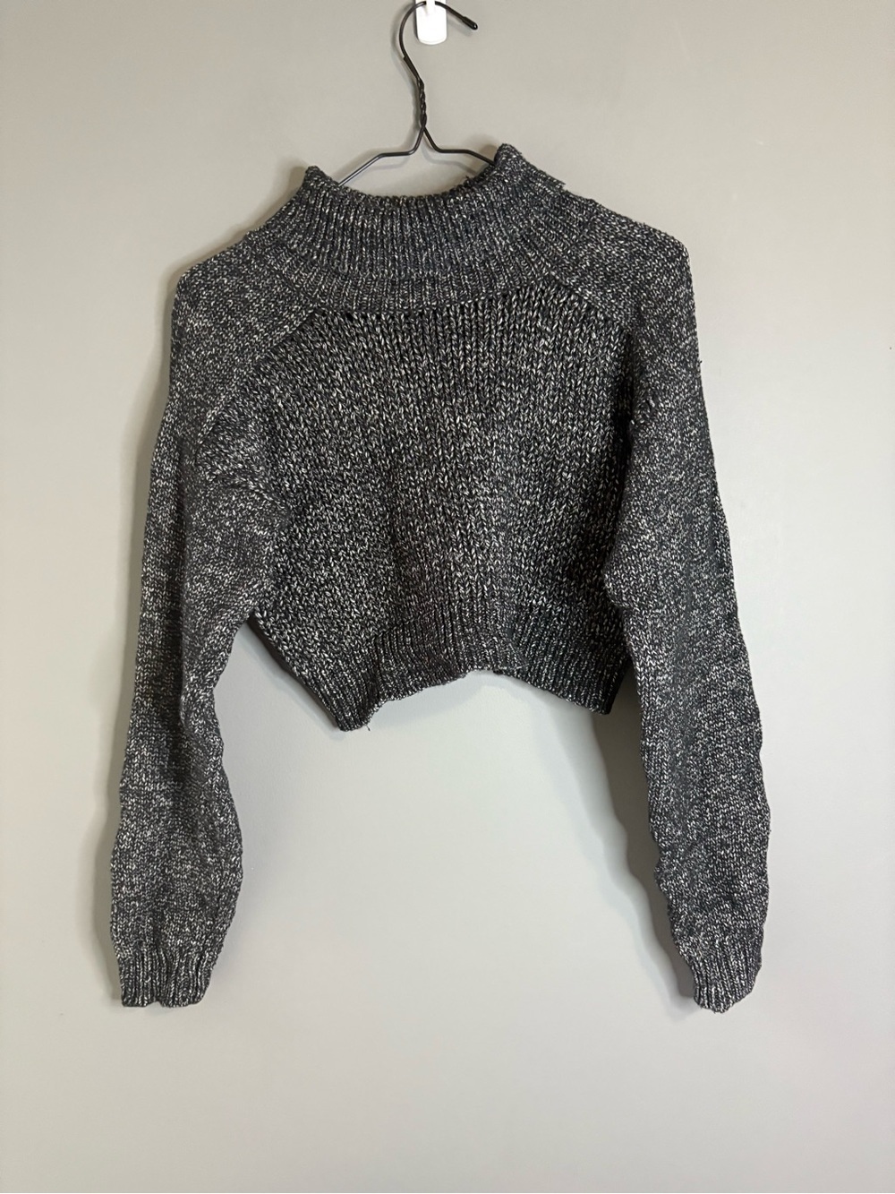 Zara Knit Black & White Marled Cropped Turtleneck Sweater Balloon Sleeve Size S - Picture 2 of 7